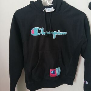 Champion Black Hoodie with Logo
